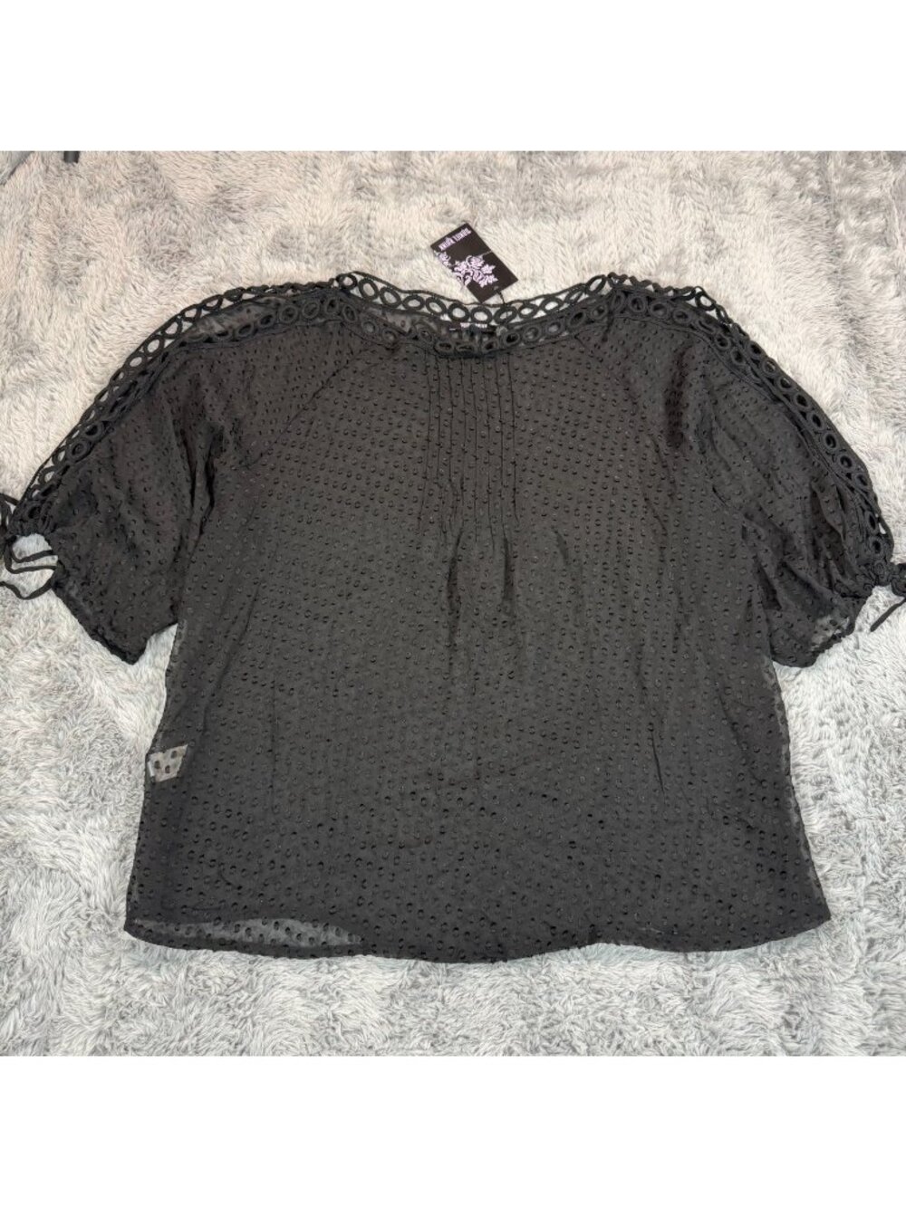 Daniel Rainn Blouse Top Women's L Black Silk Sheer Party Cocktail Lined Pleated
